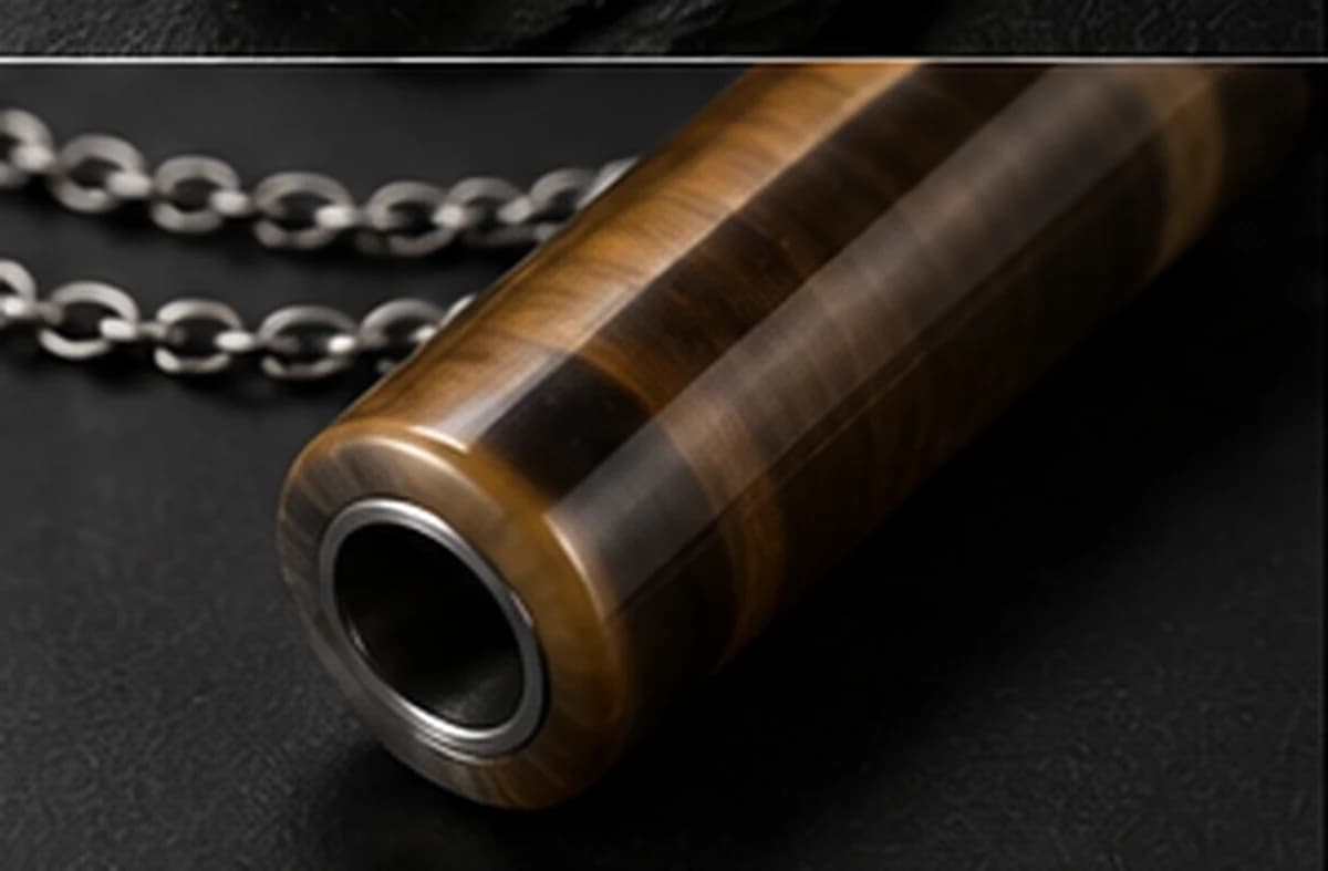 Chatoyant tiger's eye hookah mouthpiece, view 2