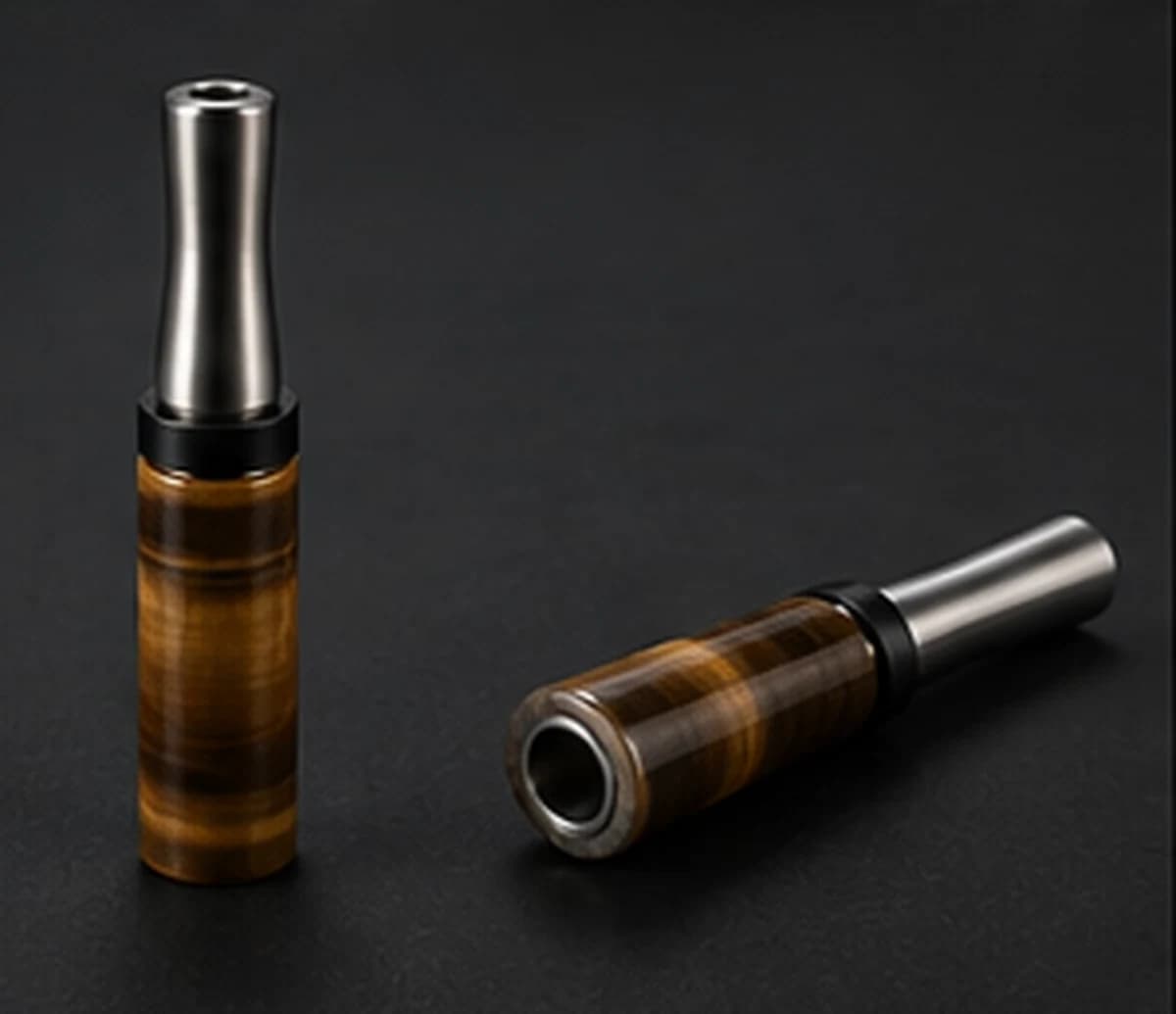 Chatoyant tiger's eye hookah mouthpiece, view 4